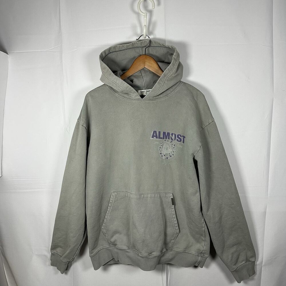 Almost Someday Floral Graphic Hoodie Gray Large Oversized Streetwear